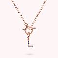 collana catena forzatina con pendente lettera pav&eacute; in cubic zirconia
