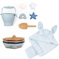 set secchiello + barchette + asciugamano blu