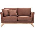 divano scandinavo sfoderabile 2 posti in tessuto chenille terra bruciata e legno chiaro oslo
