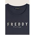 t-shirt in jersey con logo oro chiaro sul fronte blu navy donna extra small