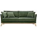 divano scandinavo 3 posti in tessuto velluto a coste verde kaki e legno chiaro oslo