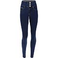 pantaloni n. o. w. skinny a vita alta in jersey denim dark jeans-yellow seam donna small