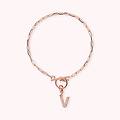 bracciale catena forzatina con pendente lettera pav&eacute; in cubic zirconia