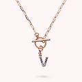collana catena forzatina con pendente lettera pav&eacute; in cubic zirconia