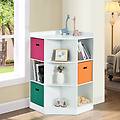 armadio ad angolo con tre cestini colorati organizzatore in legno 81x61x94cm bianco