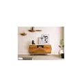 credenza in legno di acacia 154x40x75 laccato naturale / marmo bianco montreal #126