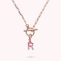 collana catena forzatina con pendente lettera pav&eacute; in cubic zirconia