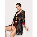 kimono in pizzo dettagli raso romantic / nero / tu nero