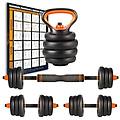 - trade shop set 6in1 multifunzione peso 15kg manubri con bilanciere e kettlebell componibile
