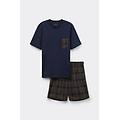 pigiama corto in cotone e tela stampa tartan uomo blu taglia m
