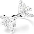 anello aperto mesmera attract taglio heart pavé cuore bianco placcato color argento 55