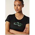 t-shirt sportiva in tessuto tecnico con grafica floreale black-all flow green+bronze donna extra