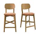 sgabelli da bar in legno chiaro rovere e tessuto effetto velluto color terracotta h65 cm (set di 2)