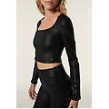 maglia corta con scollo quadrato in tessuto effetto wet black coated donna extra small