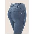 jeggings n. o. w. 7/8 in jersey con vita alta e retro cut out denim blu medio-blue seams donna extra