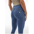 pantaloni n. o. w. skinny vita risvoltabile in jersey denim clear jeans-yellow seams donna small