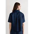 camicia manica corta in tela di lino the pure linen donna blu taglia m