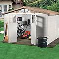 casetta da giardino tuscnay evo xxl in pvc beige con porta doppio battente superficie interna 6. 51