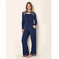 pantalone lungo pigiama in tencel modal con pizzo / blu scuro / s blu scuro