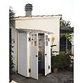 casetta da giardino tuscnay evo s in pvc beige con porta doppio battente superficie interna 0. 88