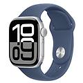 watch series 10 serie 10 gps 42mm cassa in alluminio color argento con denim sport band m/l
