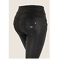 pantaloni n. o. w. skinny in similpelle leopardata in tono animalier allover black coated donna