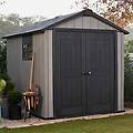 casetta da giardino oakland7511 in polipropilene grigio con porta doppio battente superficie interna