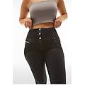 jeans wr. up vita alta eco denim navetta spalmato nero con strappi jeans nero-cuciture in tono donna
