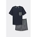 pigiama corto in cotone e tela check uomo blu taglia m