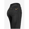 pantaloni n. o. w. wide leg vita alta in jersey effetto denim jeans nero-cuciture in tono donna