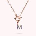 collana catena forzatina con pendente lettera pav&eacute; in cubic zirconia