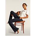 pantaloni n. o. w. flare in jersey a vita media con impunture dark sapphire donna small