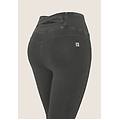 jeggings n. o. w. 7/8 in jersey con vita alta e retro cut out medium grey denim-black seams donna