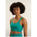 top sportivo seamless con fascia sottoseno in costina teal blue donna medium/large