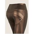 pantaloni wr. up 7/8 vita alta in similpelle metallizzata bronze mirror effect donna extra small