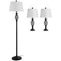 - set 3 pezzi lampada da terra e 2 lampade da tavolo in metallo design vintage lampadine e27 nero e