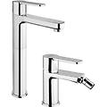 set miscelatori lavabo alto + bidet rubinetteria eolo ottone cromato per piletta click clack