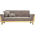 miliboo - divano scandinavo a 3 posti in tessuto effetto velluto testurizzato taupe e legno chiaro