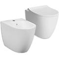 sanitari filo muro di colore bianco opaco e scarico rimless
