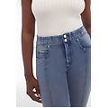 pantaloni n. o. w. jersey denim vita alta e spacchi sul fondo denim blu medio-blue seams donna extra