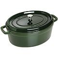 casseruola ovale in ghisa per induzione colore verde con maniglie e coperchio diam. 33cm