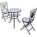 - tavolo da bistro 60 cm con mosaico e 2 sedie blu / bianco