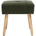 sgabello basso in tessuto effetto velluto verde kaki e legno chiaro massiccio h46 cm guesta