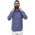 camicia lino manica lunga blu