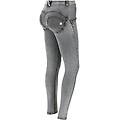 pantaloni push up wr. up skinny in jersey-denim ecologico gray jeans-yellow seams donna large