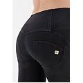 jeggings push up wr. up 7/8 superskinny vita alta con bottoni jeans nero-cuciture in tono donna