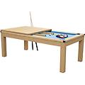 tavolo da biliardo trasformabile legno chiaro tappeto blu chiaro