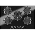 piano cottura a gas 5 fuochi da incasso 75 cm vetroceramica nero griglie ghisa