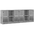 - libreria con ante grigio cemento 204x37x75 cm legno multistrato