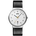 orologio da polso analogico con cinturino in pelle nero/bianco